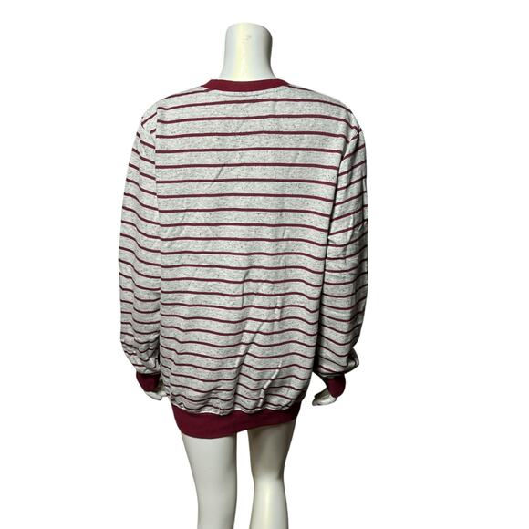 Carbon Striped Crewneck Sweatshirt Gray Burgundy Oversized Heathered XL 90s - Picture 3 of 7
